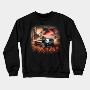 Chevrolet Silverado and The American Flag by Gas Autos Crewneck Sweatshirt